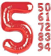 Red 5 Balloon, Number Balloon 40 Inch, for Red and Black Spiderman Freddys Superhero Party Suppli...