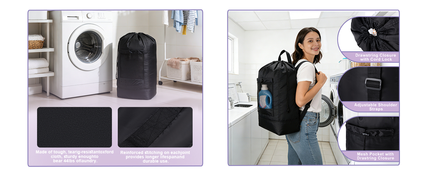 Laundry Bag Backpack LargeTravel Laundry Bag with Adjustable Shoulder Straps Portable Laundry Hamper