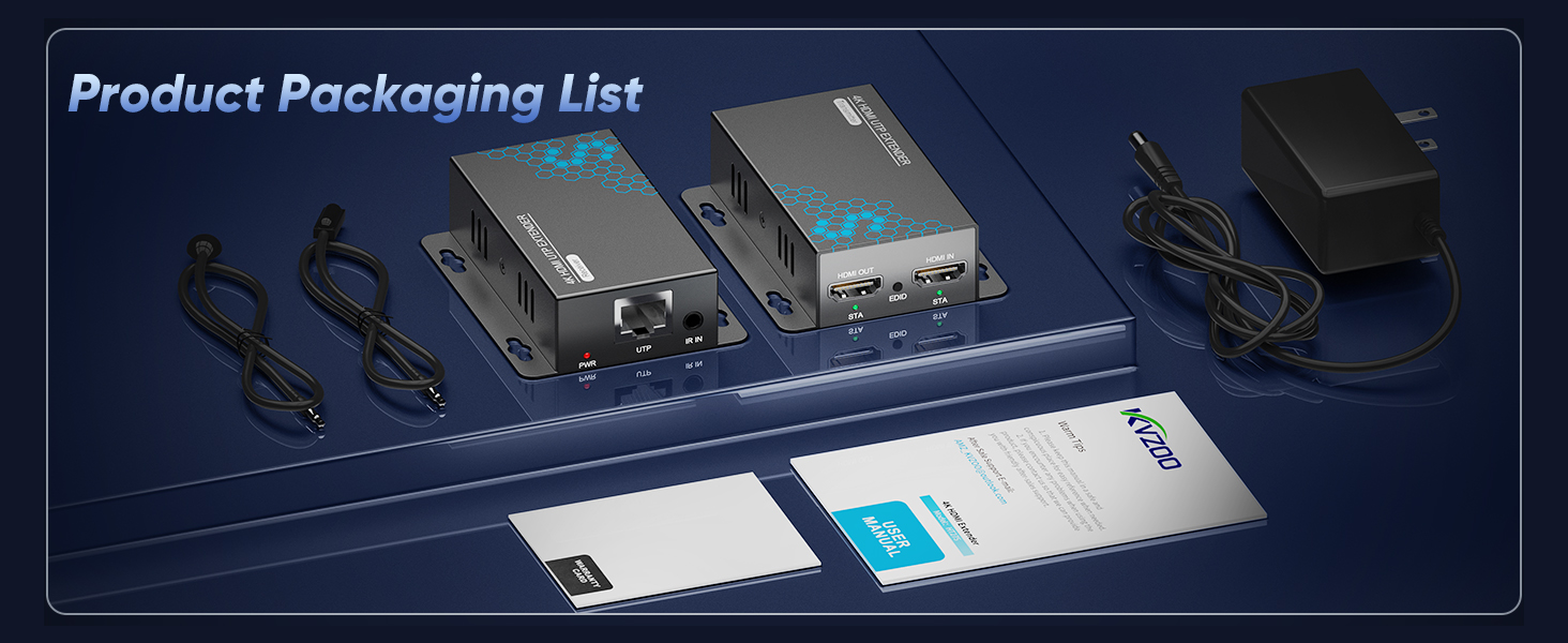 4K HDMI Extender HDMI Over Ethernet CAT5e CAT6 CAT6a CAT7 KVZOO HDMI Transmitter Receiver