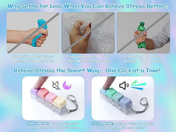 Fidget keyboard clicker: Durable alternative to disposable stress toys, featuring tactile buttons