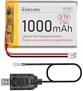 Ransanx 3.7V Lipo Battery 1000mAh 523450 Rechargeable Lithium Polymer Battery Pack with JST PH2.0...