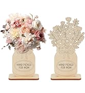 BENECREAT 2Sets Hand Picked for Mom Flower Holder, Basswood Flower Vase Collecting Boards for Per...