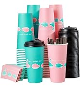 20 Oz Disposable Coffee Cups, 100 Pack Paper Coffee Cups with Lids, Sleeves and Stirrers, Hot Dri...