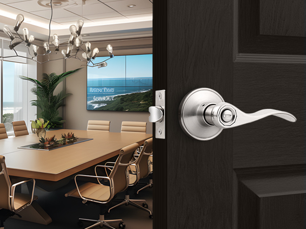satin nickel privacy door lever for meeting room