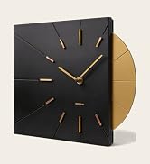 Driini MCM Square mid-century wall clock in Matte Black with a brass-tone half-disc