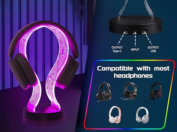 CoolGift Mart Light Up 16 Colors Headphone Stand 