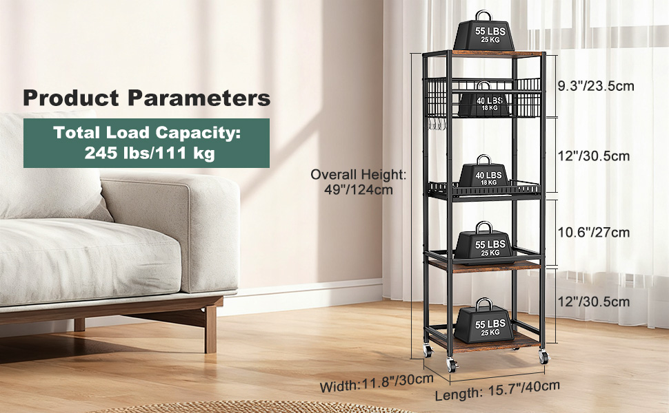 5 tier rolling cart