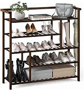 Fibogollo Shoe Rack, 5 Tier Bamboo Shoe Shelf, Shoe Organizers with Spacious Top, Large Shoes Rac...