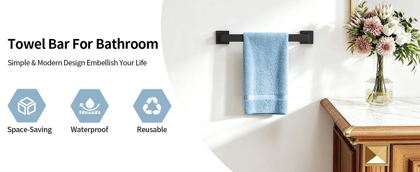 Towel Bar, Black Wall Mount Towel Holder for Bathroom