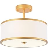 Bargeni Semi Flush Mount Ceiling Light,12.5 Inch Drum Ceiling Light,Antique Brass Finish Flush Mo...