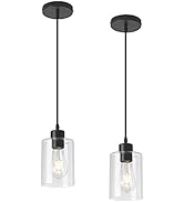 KLSS Modern Black Farmhouse Clear Glass Cylinder Pendant Light Fixture,Mini Pendant Lighting for ...