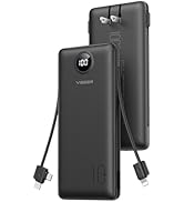 VEGER All in One Travel Portable Charger with Built-in AC Plug & Cables, 10000mAh Slim Power Bank...