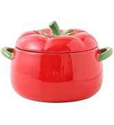 Cute Bowl with Lid, Tomato Pottery Dessert Saucepan, Mini Baking Dish Cute Tomato Bowl, Covered D...