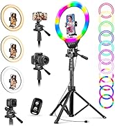 Torjim 12" RGB Ring Light with 67" Tripod Stand, Selfie Ring Light with Phone Holder &amp; Wireless R...