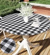 smiry Round Table Cloth Cover, Elastic Waterproof Fitted Vinyl Table Covers for 36