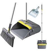 Broom and Dustpan Set with 54" Long Handle, Windproof Stand Up Dustpan with Broom Combo for Home ...