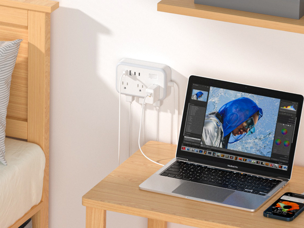 Flat Extension Cord Outlets Extender Flat Plug Power Strip surge protector with multiple usb ports