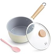 ROCKURWOK Ceramic Nonstick Sauce Pan with Lid, 1.5 Qt Small Pots for Cooking, Small Pot Wooden Ha...