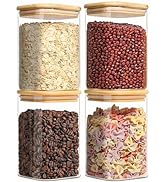 VIEWELLD 37 fl.oz Glass jar with bamboo lid [4-piece set], glass jar with airtight lid, glass foo...