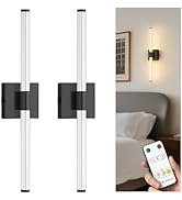 L LOHAS LED Battery Operated Wall Sconces Set of 2, 10000mAh Black Battery Wall Sconce, 3000K Dim...