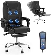 COSTWAY Big and Tall Office Chair, 6-Point Massage Desk Chair with Retractable Footrest, Reclinin...