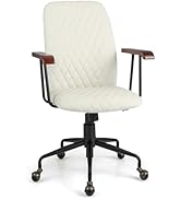 COSTWAY Velvet Office Chair, Upholstered Home Leisure Chair with Rubber Wood Armrests &amp; 5-Claw Me...