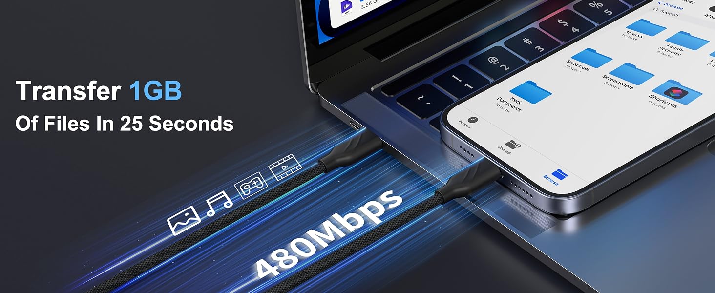 100W PD 5A USB C to C Cable 3ft Nylon Braided Fast Charging Data Cord Chew Proof for multi devices