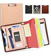 Ospelelf Clipboard with Storage, 3 Ring Binder with Zipper, Leather Padfolio Portfolio Folder, Ca...