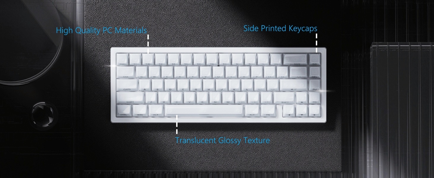 Keyboard Keycaps Jelly - Ceramic Keycaps 75%, Clear White Key Cap, Transparent Side Printed