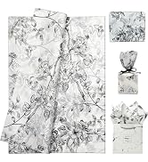 LIAPAWPAW Floral Bird Tissue Paper Bulk 60 Sheets 20x14in, Vintage Black &amp; White Flower Tissue Pa...