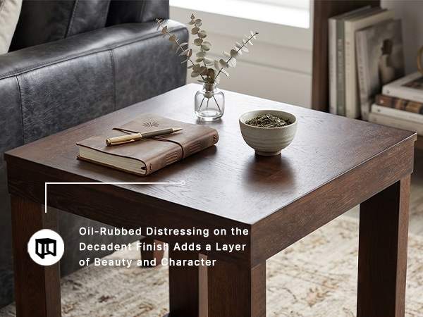 Contemporary end table displaying 20.5 inches of open floor space underneath