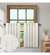 2 Tier Kitchen Curtains 24 Inch Length Back Tab &amp; Rod Pocket Linen Light Filtering Glare Control ...