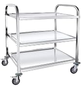 AQNIEGEP Stainless Steel Food Cart with Wheels 3 Tier Kitchen Cart Handle Lab Medical Cart with L...