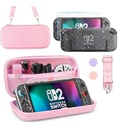 PAWDIARY Pink-Glitter Switch 2 Carrying Bag Storage Case, with Hardshell Flash Switch 2 Protectiv...