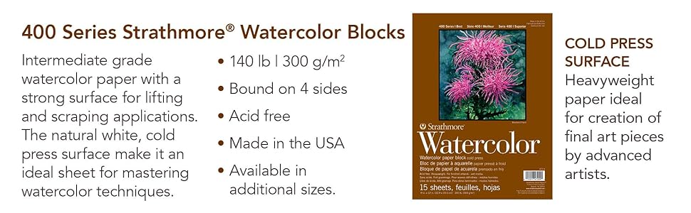Heavyweight, cold press surface Watercolor paper block, bound on 4 sides. Arches, painting
