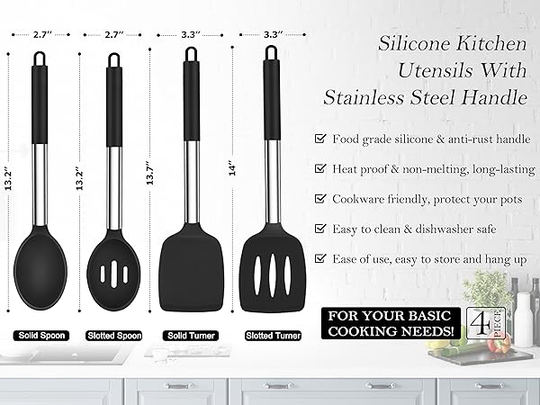 Black Cooking Utensil Set of 4