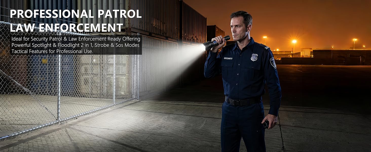 Patrol Flashlight Applicable to Security &amp;amp; Area Inspections, Focused Light for Professional Use.