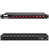 UltraPoE 10-Outlet 1U Horizontal PDU Rack Mount Power Strip - Overload Protector,100-240V/15A/180...