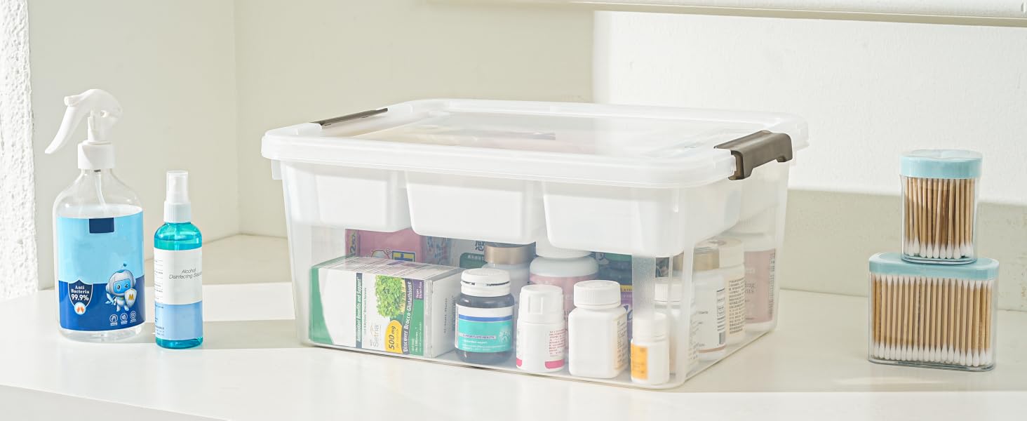 Plastic Storage Box with Removable Tray Art Supply Craft Organizers and Storage Stackable