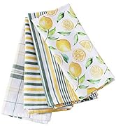 ACCENTHOME Lemon Yellow Printed Cotton Kitchen Towel Set - Absorbent Multi Purpose Kitchen Linen ...