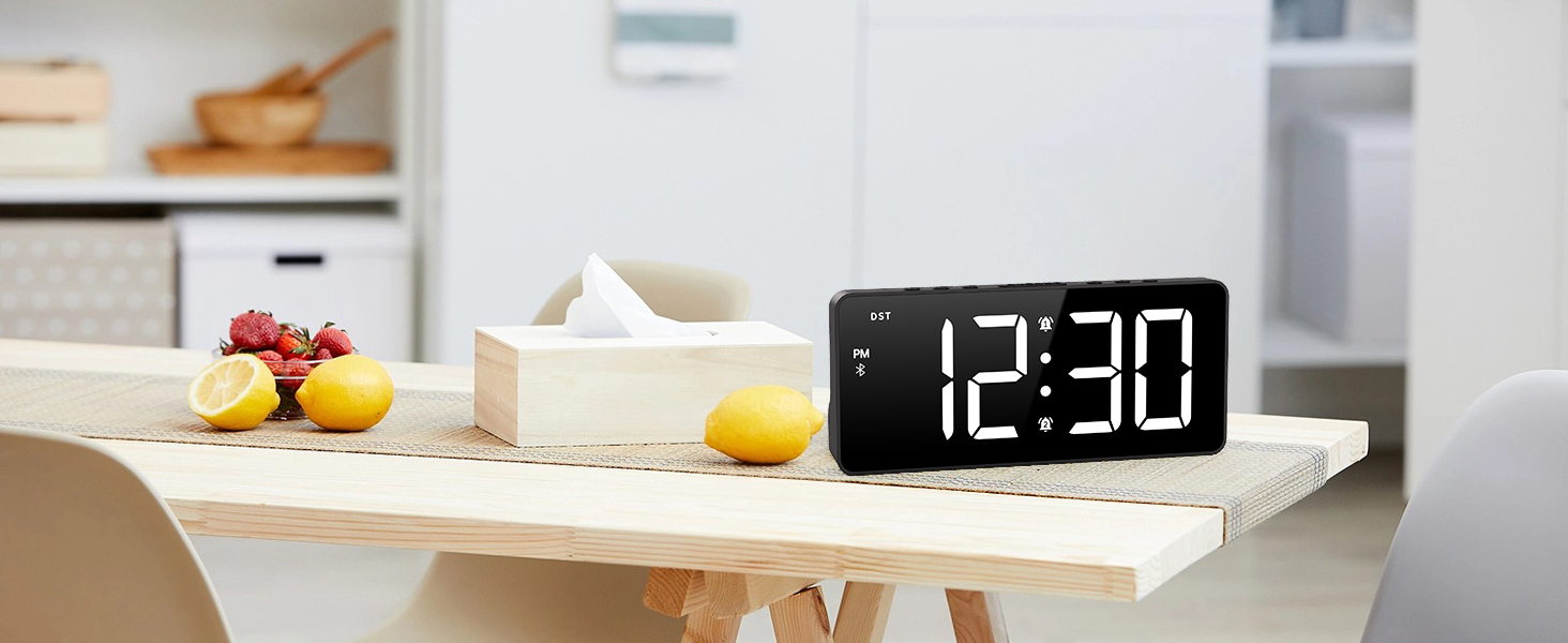 Digital Alarm Clock, LED Bedroom Clock with Bluetooth Sync Time