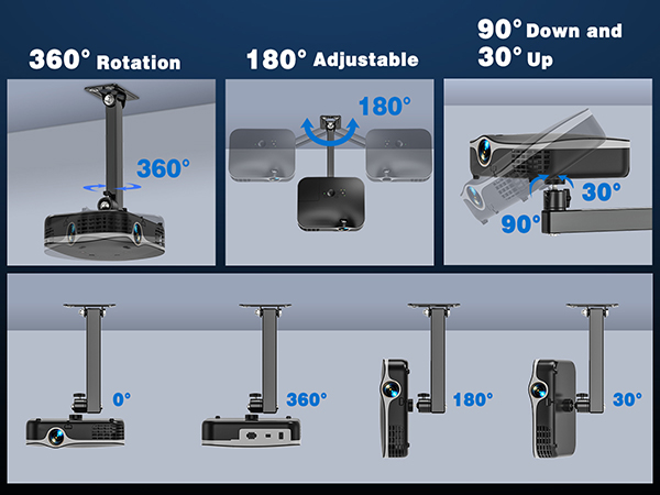 360 degree adjustable projector ceiling mount