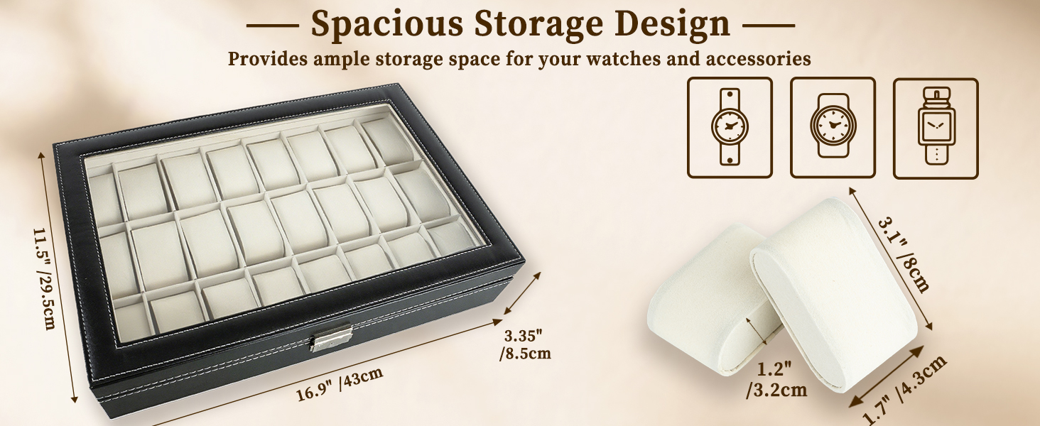 24 Slot Watch Case Waterproof Dustproof Lockable Watch Box Organizer