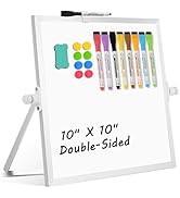 AMUSIGHT Dry Erase Magnetic White Board, 10" x 10" Double-Sided Desktop Whiteboard with Stand, Po...
