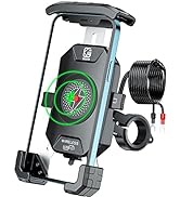 BRCOVAN Motorcycle Phone Mount with Qi 15W Wireless Charger and USB C 20W Fast Charging Port, One...