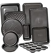 Baking Pan 10 Piece Set Nonstick Carbon Steel Gray Oven Bakeware Kitchen Set, 2 Cookie Sheets, 2 ...
