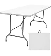 Byliable Folding Table 6ft Portable Heavy Duty Plastic Fold-in-Half Utility Foldable Table Plasti...