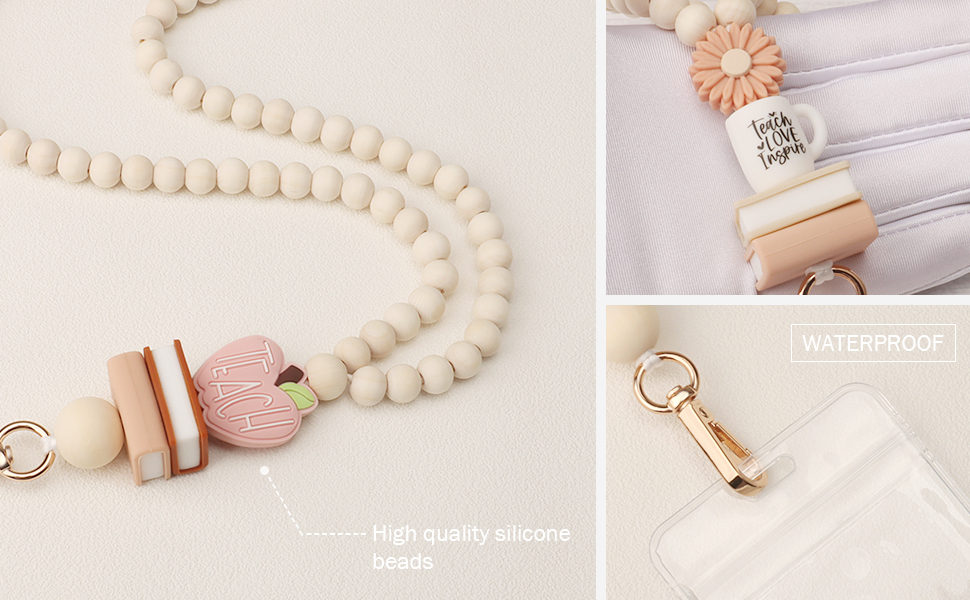 Wood bead teacher lanyard