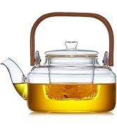 Glass Tea Pot with Infuser and Lid 800ML/27 FL OZ, Heat Resistant Borosilicate Glass Tea Kettle f...