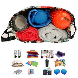 The bag can hold a lot of things, water bottle, umbrella, computer, clothes, shoes, even a blanket.